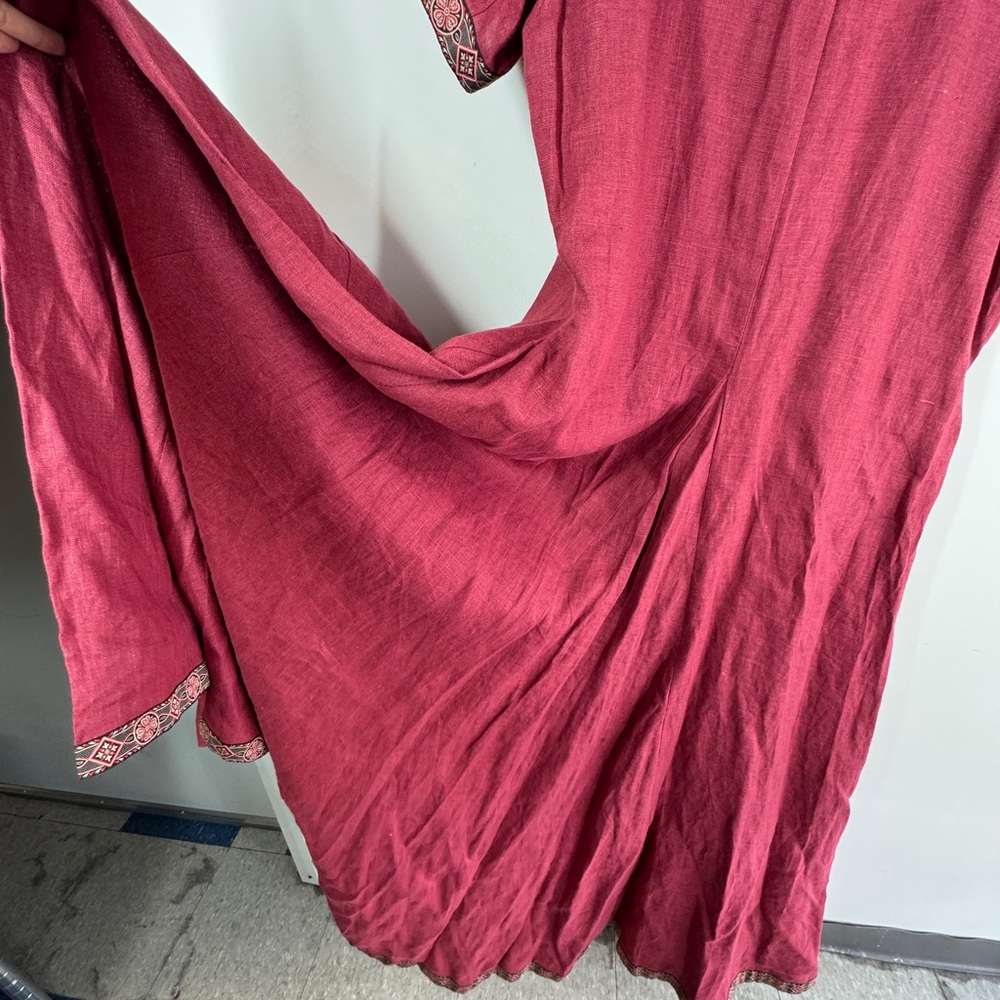 Elegant Flowy Burgundy Short Sleeve Ultra Maxi Dress Cottagecore Festival Resort - Picture 12 of 14